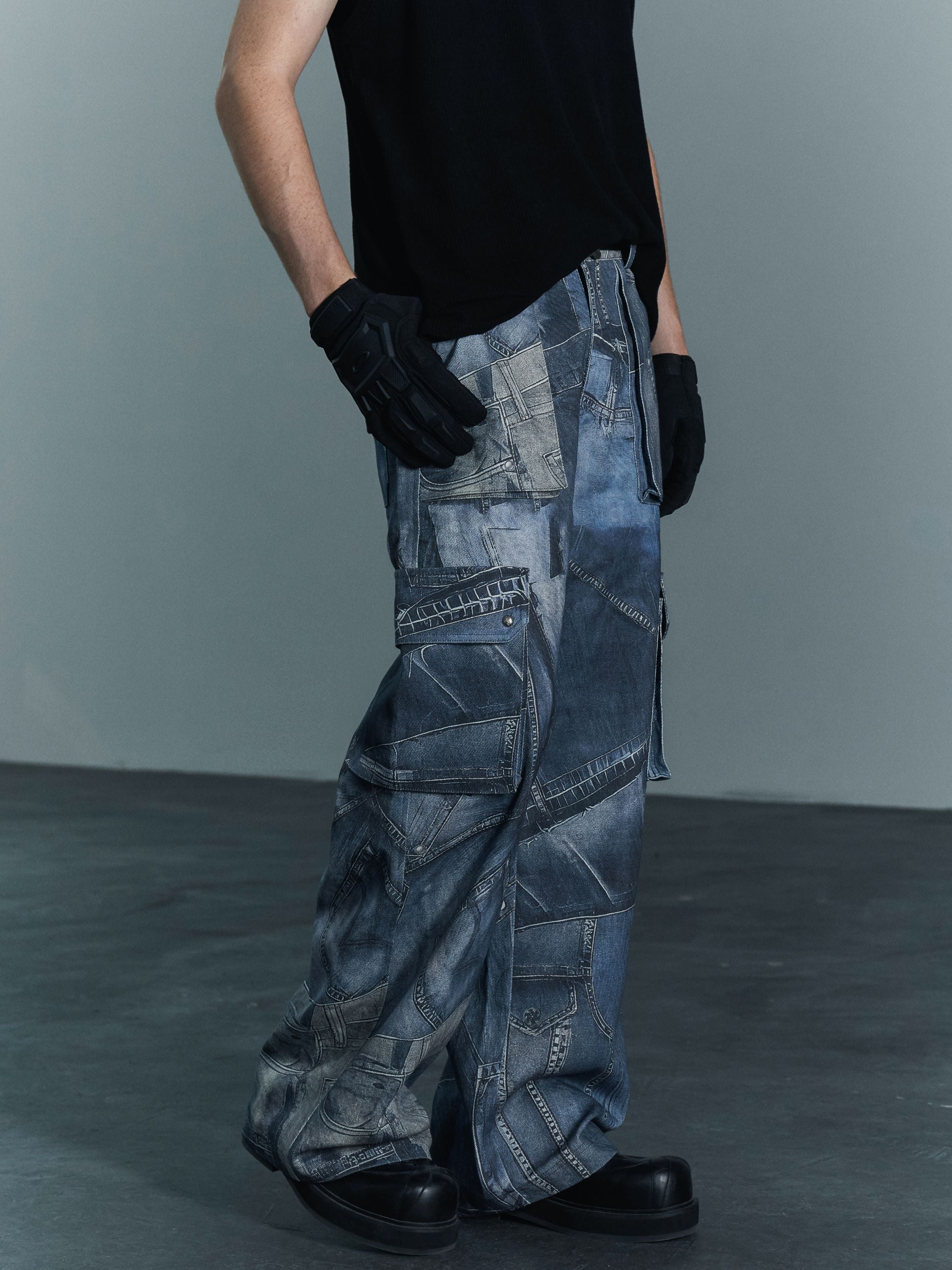 【DISCERNMENT】Moikin diagonal cargo raw denim jeans Fracture Cargo Denim – GRKC PRAY®